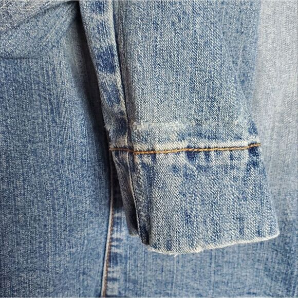 Guess L Jean Jacket Vintage Stretch Denim Light Blue Acid Wash Zip Up - Picture 11 of 16